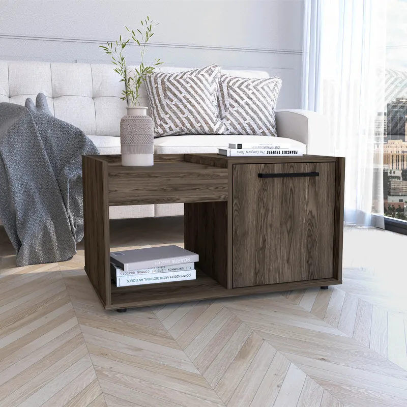 

Lyon Coffee Table, Single Door Cabinet, One Open Shelf -Dark Walnut