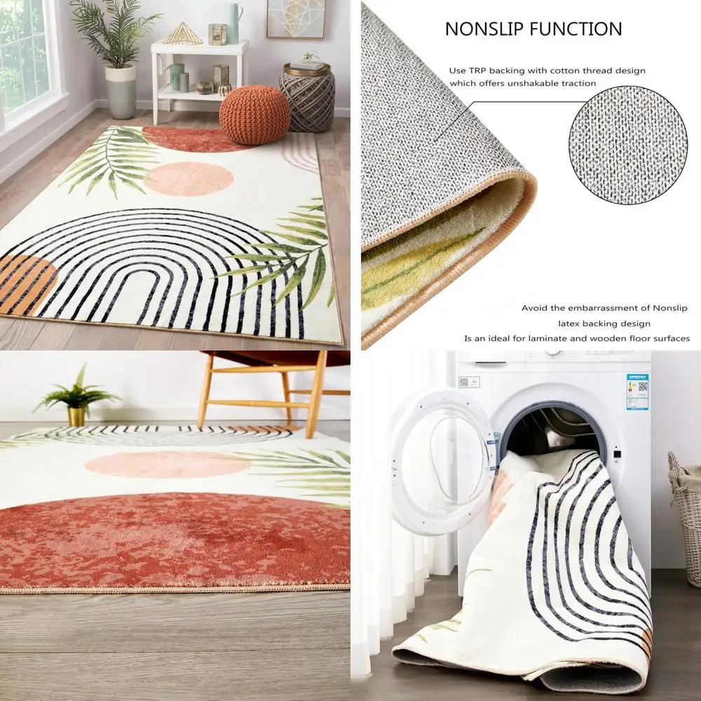 Tapete lavável estilo moderno de meados do século, boêmio chique 8x10 pés, ideal para espaços vivos