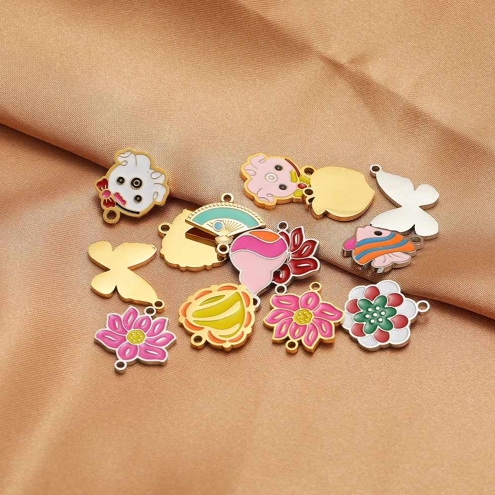 5 Stück Edelstahl-Anhänger in Lotus-, Schmetterlings-, Herz- und Kürbisform für DIY-Schmuckherstellung, Kinderhalsketten, Anhänger, Armbänder, Ohrringe – Detail 4