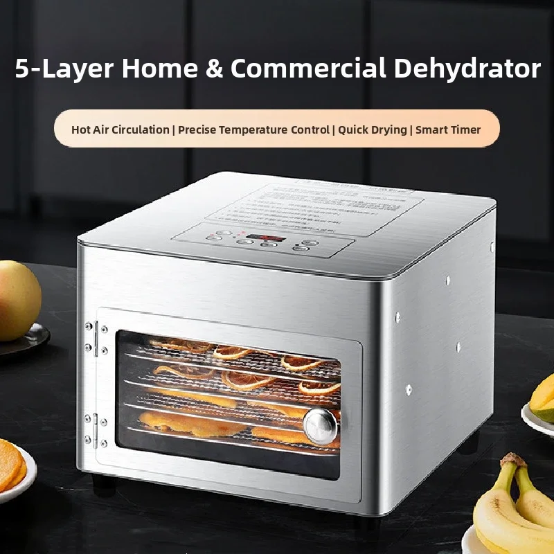 Commercial Grade 5-Layer Food Dehydrator,Stainless Steel Drying Machine for Home Use–Energy Saving,Ultra-Quiet,Digital Display