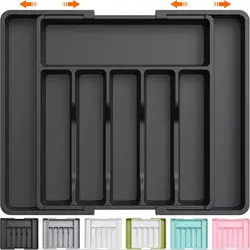 Silverware Drawer Organizer Expandable Utensil Tray for Kitchen Adjustable Flatware and Cutlery Holder for Spoons Forks Knives