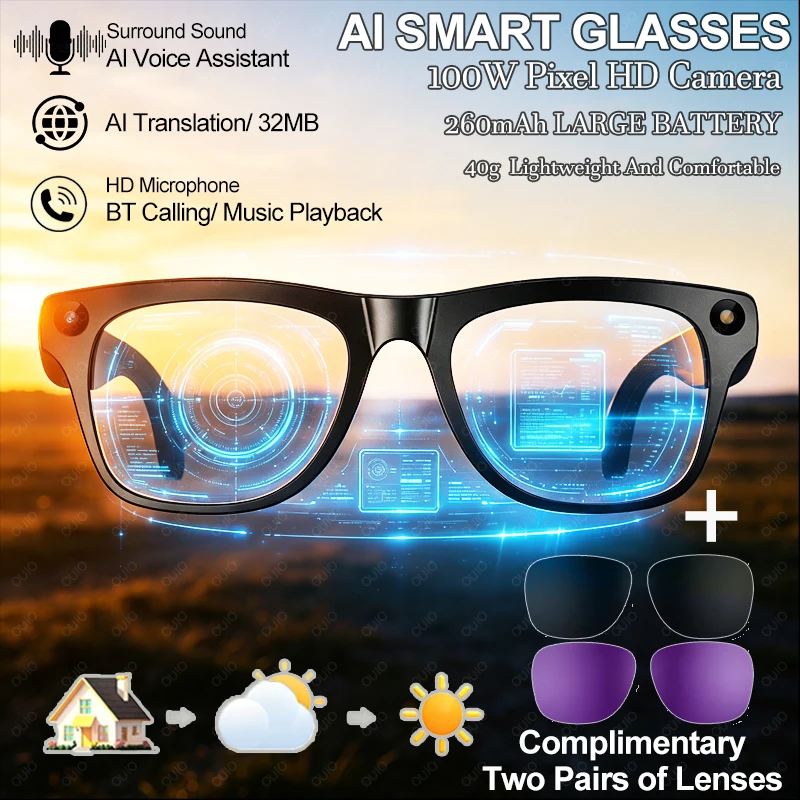 2026 New AI Smart Translation Glasses AI Conversation AI Voice Assistant 100W HD Camera 260MAH Battery BT Call Smart AI Glasses