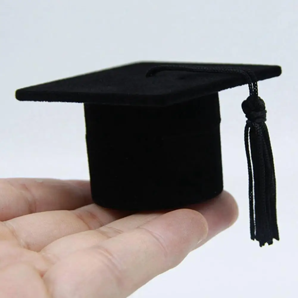 Graduation Cap Ring Box Jewelry Ring Box with Tassel Decoration University Wedding Party Souvenir Gift Packaging Box Ring Holder