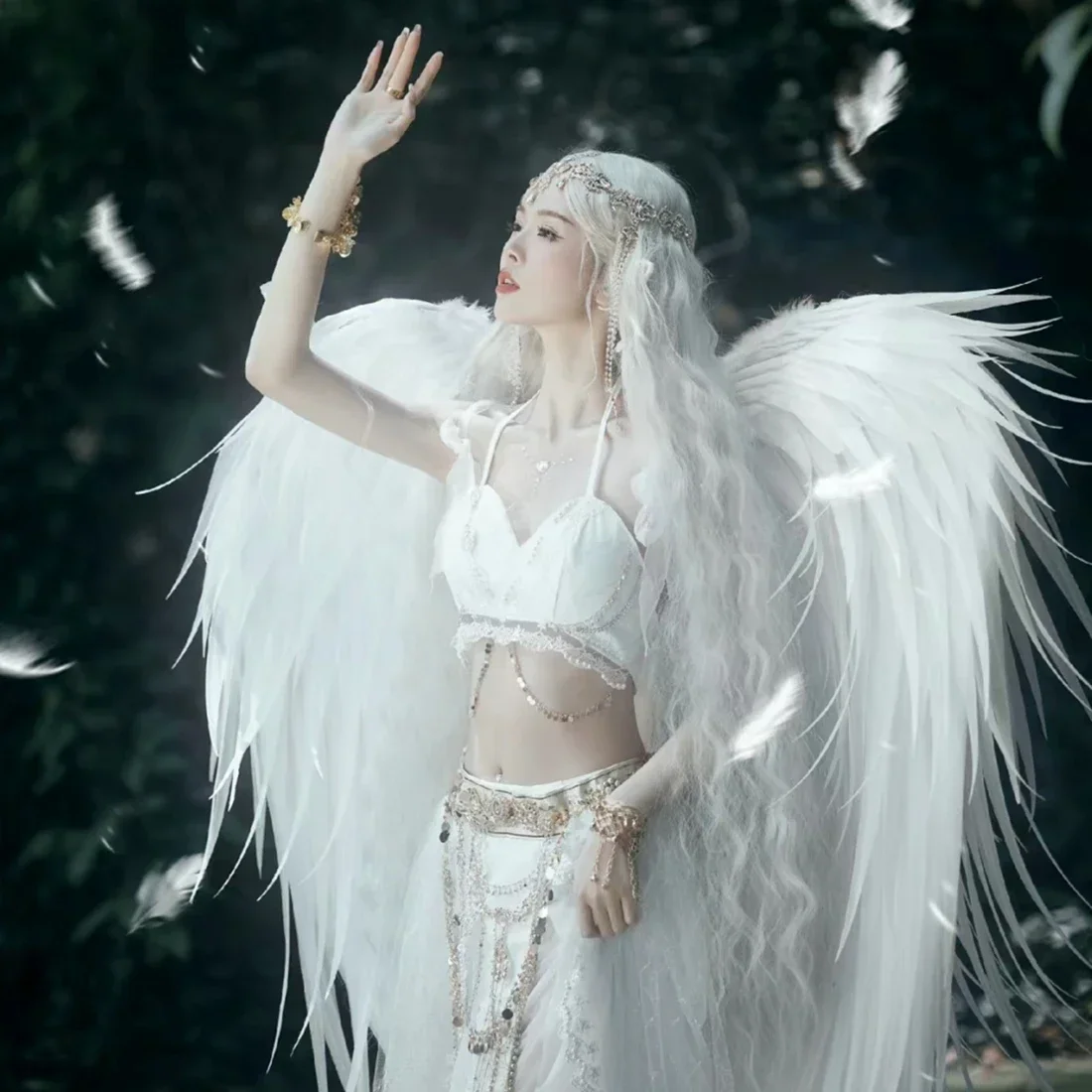 

White Pure Desire Pearl Cotton Wings Mori Style Runway Show Dance Props Feather Photography Studio Photography Props