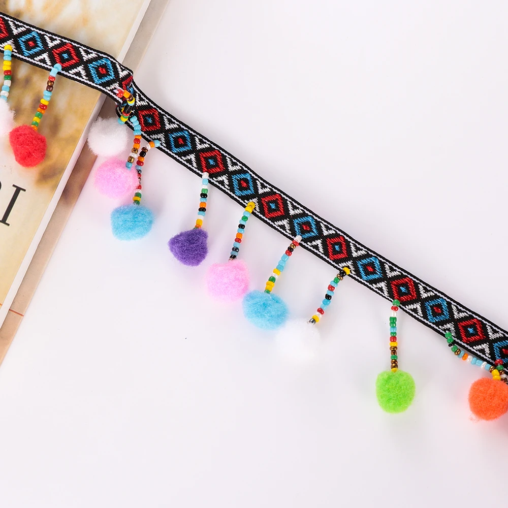 1yard Supplies Dress DIY Craft Pompom Sewing Embroidered Ribbon Bohemia Tassel Lace Trim