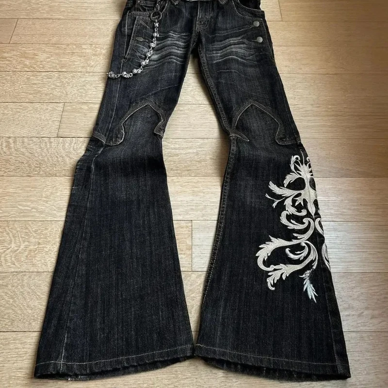 2026 New High Waist Harajuku Loose Embroidered Women Jeans with Rock Punk Style Y2K Micro La Retro Wide Leg Pants