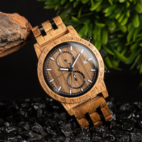Men's Wooden Watch Stylish BOBO BIRD Chronograph Military Quartz Wrist Watch 2 Sub-dials Handmade Luminous White Oak Watch