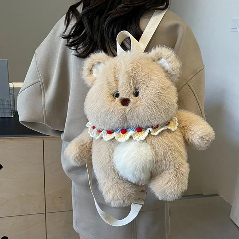 

Cute Plush Stuffed Bear Backpack Doll in Milk Tea Design, Sweet Shoulder Bag for Girls, Cartoon Animal Pack