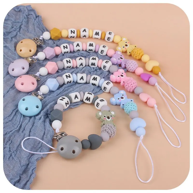 

Custom Name Handmade Personalize Dummy Clips Pacifier Clips Holder Baby Silicone Rainbow Pacifier Holder Chain Baby Teether Gift