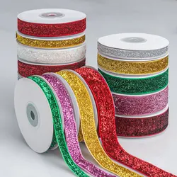 50Y/ROLLS 3/8inch 9-10MMSparkle Elastic Glitter ribbon metallic Velvet ribbon Headband LACE