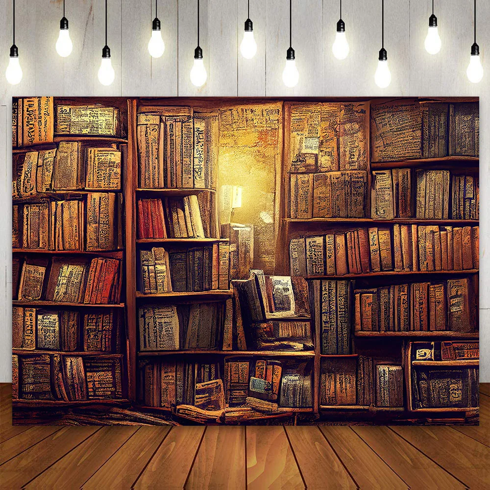 

Wizard Magic Bookshelf Photography Backdrop Halloween Bookcase Party Wall Poster Banner Decor Old Library Background Photo Booth