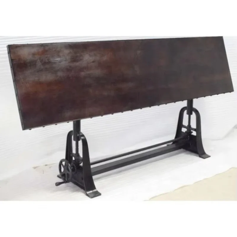 Industrial antique style American portable adjustable cast iron base long wooden top drawing engineer painting drawing table