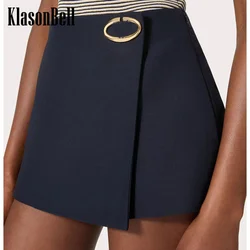 7.13 KlasonBell Women Fashion All-matches Letter Metal Button Decoration Split Skirt Shorts 2024 Summer New