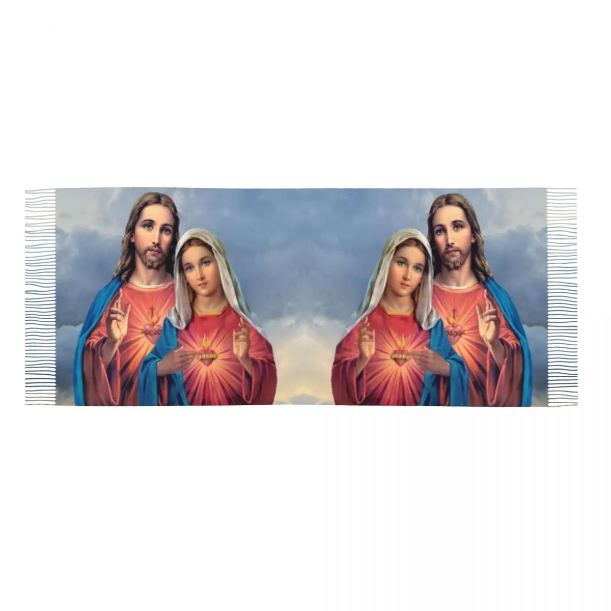 Personalized Print Sacred And Immaculate Hearts Scarf Women Men Winter Warm Scarves Catholic Jesus and Mary Shawls Wraps