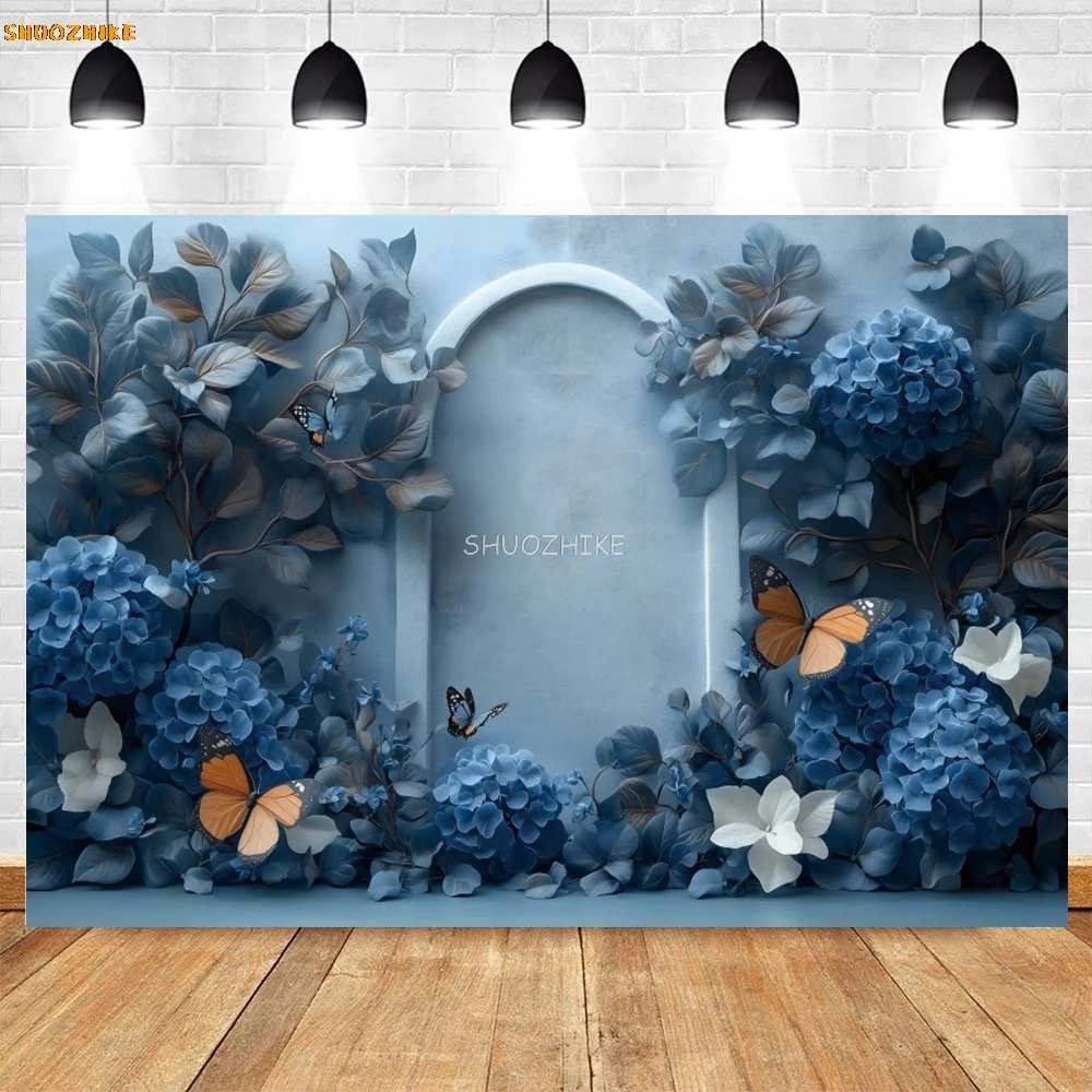 Blauer Farbverlauf, abstrakte Blumen, Bogen-Hintergrund für Kinder und Erwachsene, Kunstporträt, Hochzeit, Geburtstag, Party, Dekoration, Babyparty, Fotohintergrund