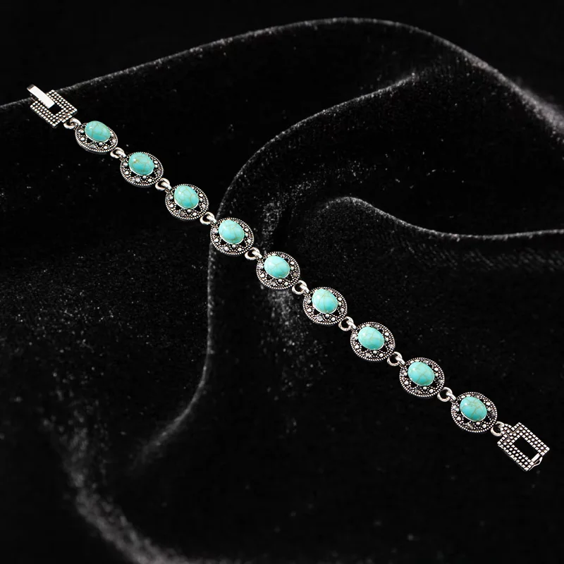 2026 New Fashionable Retro Bohemian Style Colored Turquoise Chain Wedding Jewelry Gift Women Retro Link Bracelet Birthday Gift