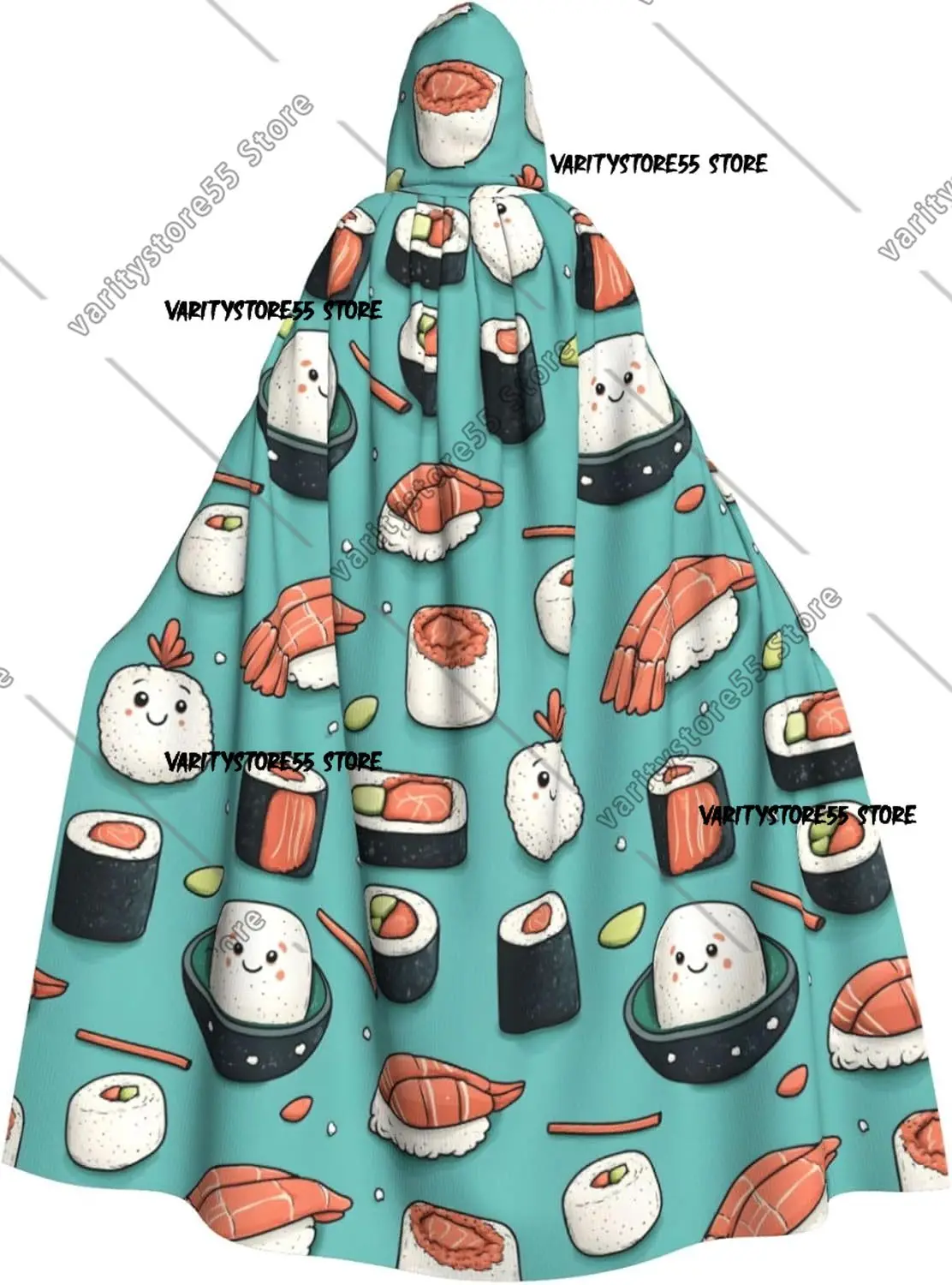 

Плащ волшебника с капюшоном для мужчин и женщин, милый онигири, суши, принт, ведьма, накидка вампира с капюшоном, костюмы на Хэллоуин, черный цвет