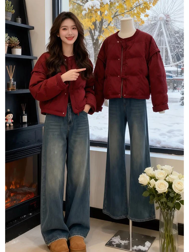 

Утепленная хлопковая куртка-пуховик для женщин: новая модная модель, уникальный дизайн, маленький размер, повседневный стиль, свободный крой, длинный рукав, для поездок на работу.