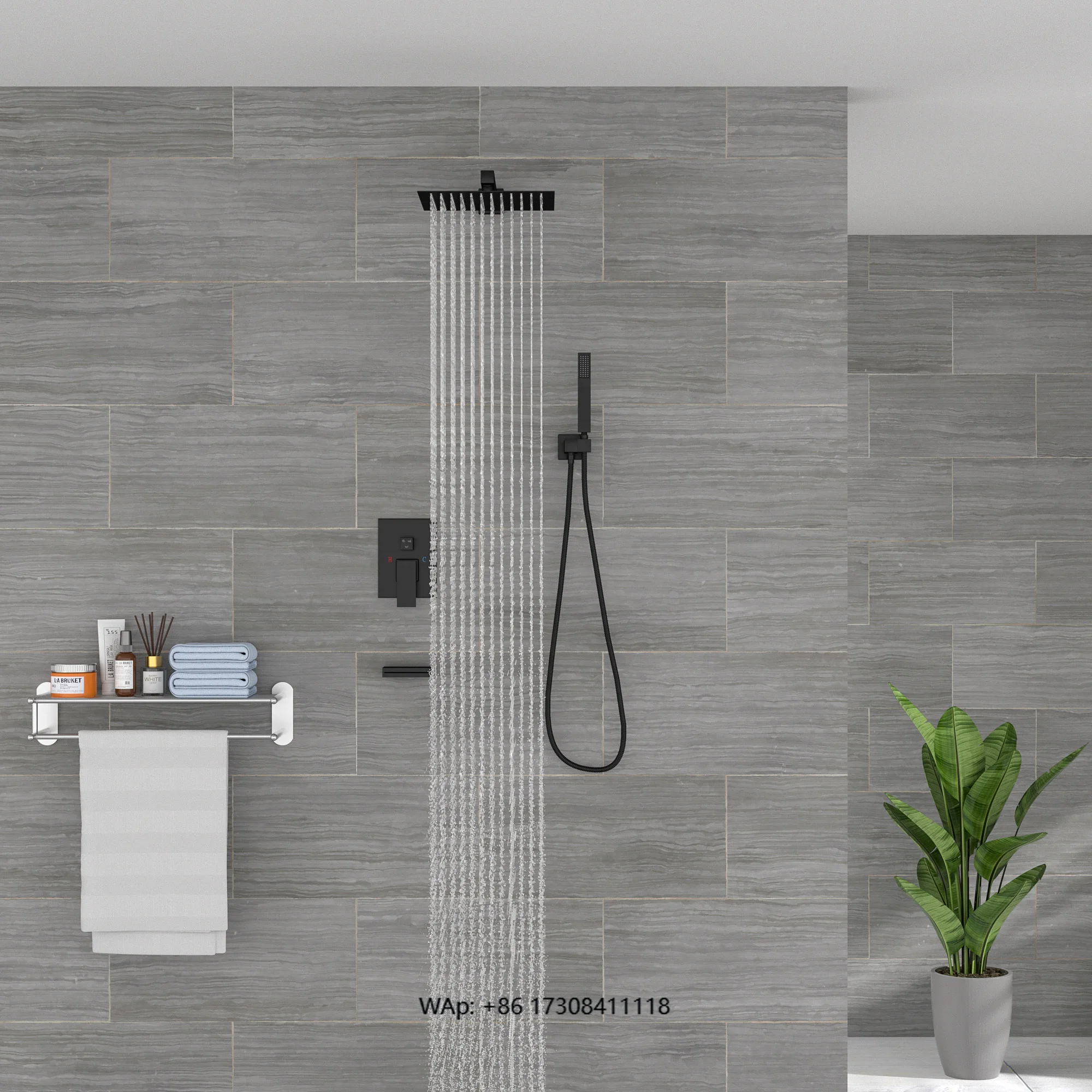 

Wall Mounted Tub Shower Systems with Valve and Trim Kit 12 Inch Black Shower System with Tub Spout