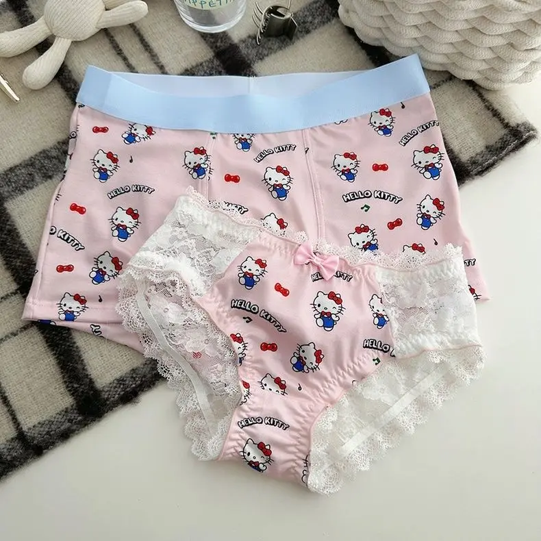 Kawaii Anime Hello Kitty Lovely Cartoon Couple's Flat Cornered Underwear Set Creative Cute Underwear T Back Birthday Gift