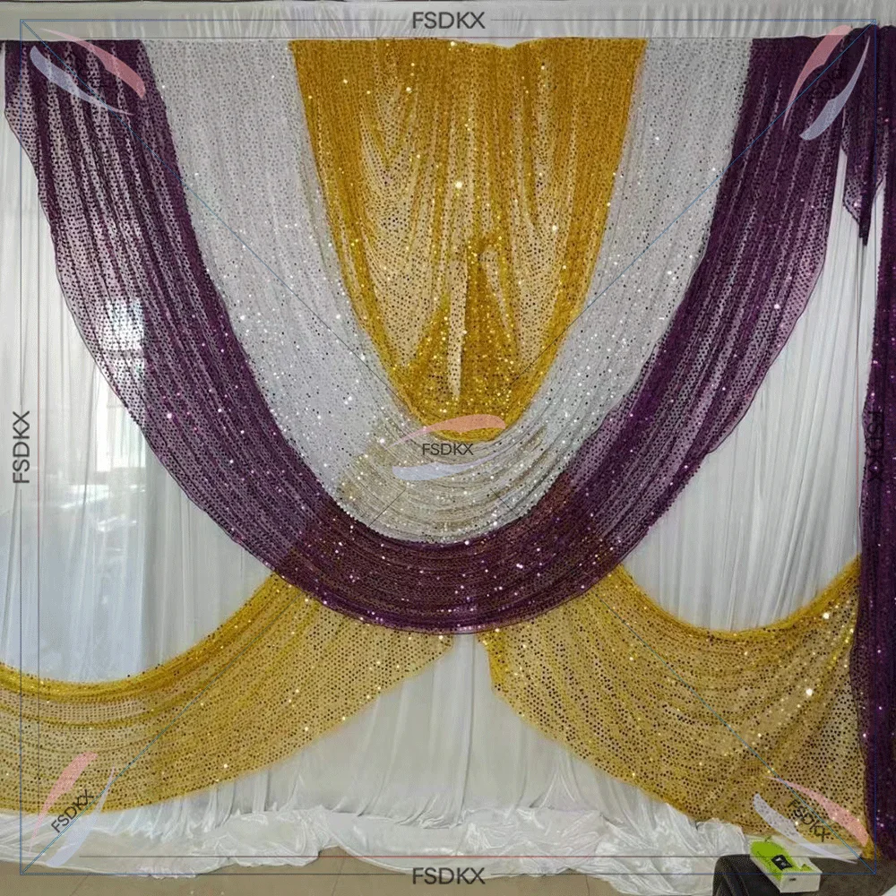 Hot Sale Shimmer Wedding Stage Decorations Backdrop Party Drapes With Swag Silk Fabric Curtain For Wedding Birthday Event