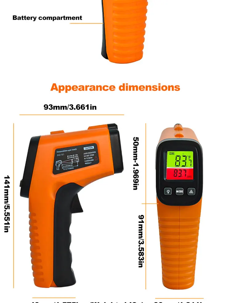 Intelligentes industrielles Infrarot-Thermometer -50~600 ℃ Temperaturpistole VA Reverse Color Screen Tester Meter Pyrometer Tools – Detail 16