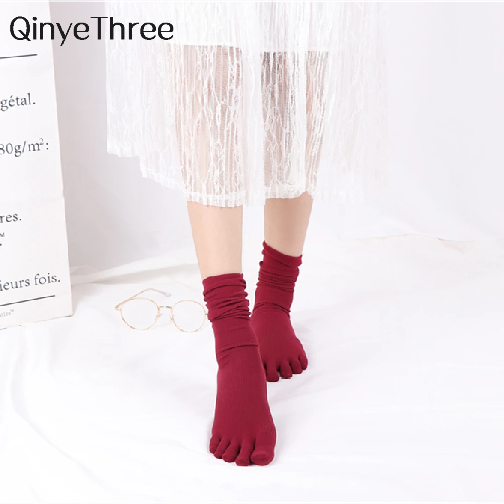 New Women's Fashion Summer Spring Comfortable Velvet Five-Fingers Socks Breathable Split Toe Piled Roll Pinstripe Stockings