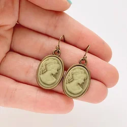 Vintage Steampunk Lady Cameo Cabochon Silver and Bronze Jewelry Pendant Earrings