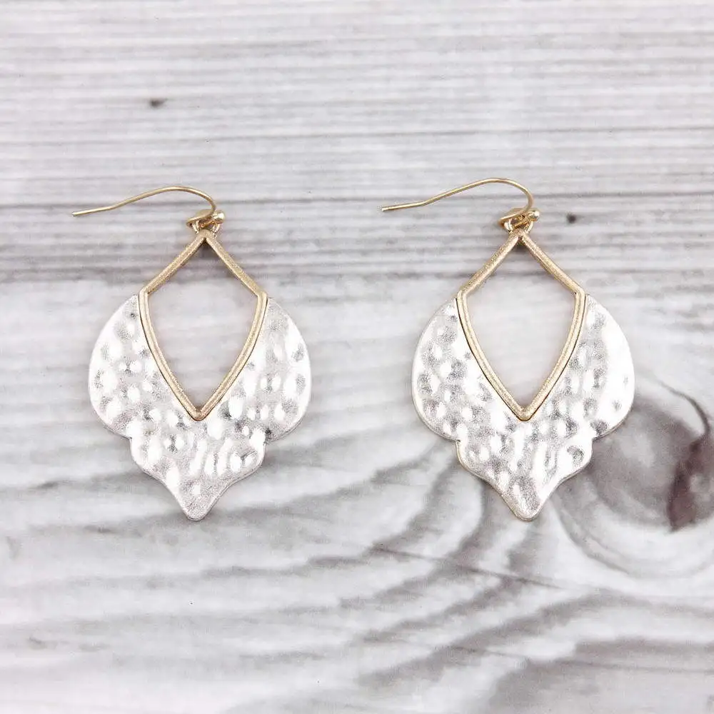Matte Gold Silver Metal Geometric Earrings Women Hammered Petal Quatrefoil Floral Moroccan Jewelry Gifts