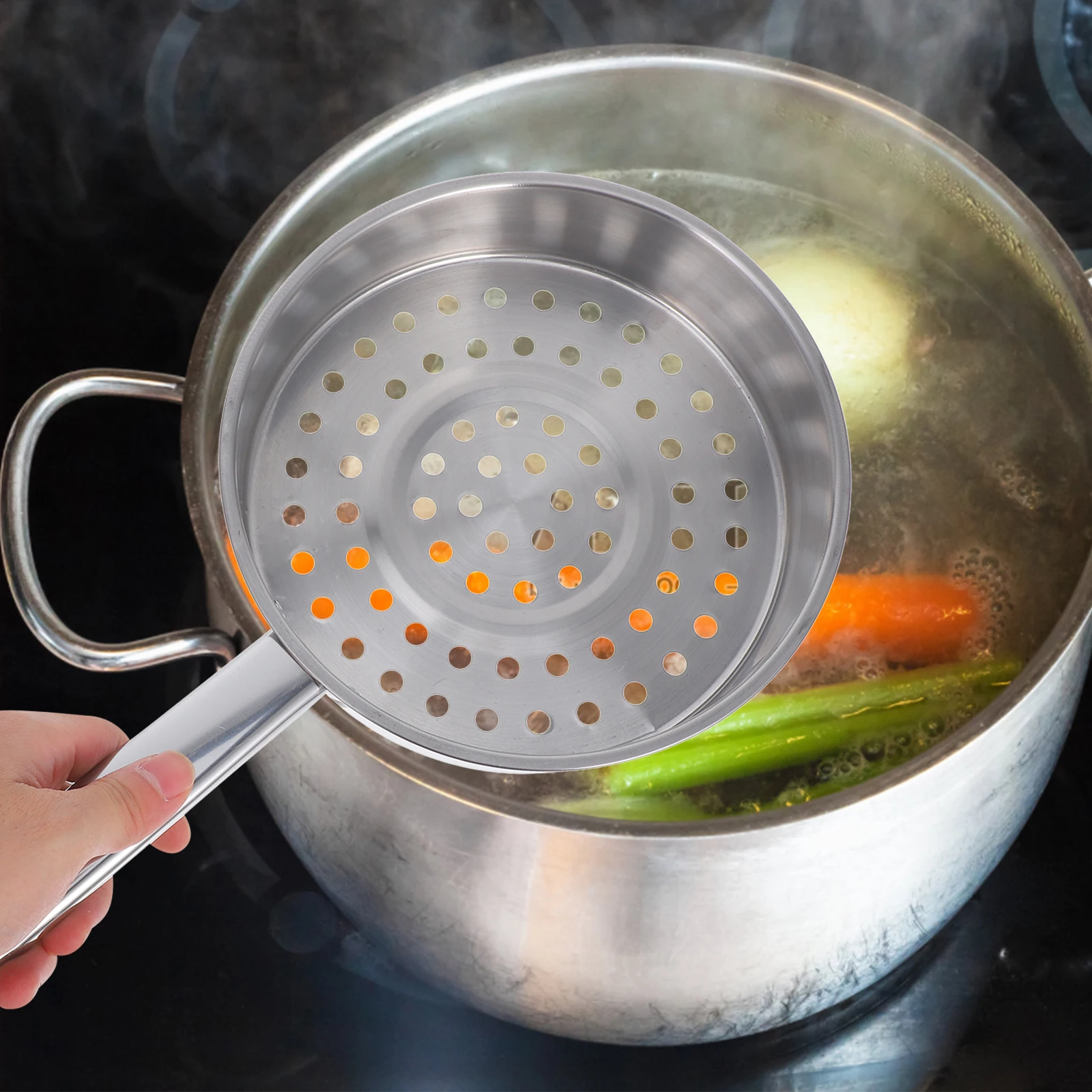 

Cold Shrimp Strainer Ladle Stainless Steel Large Hole Skimmer Spoon Kitchen Oil Drain Filter for Hot Pot Frying Boiled Food