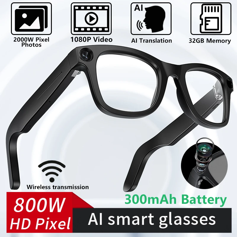 

LIGE AI Smart Glasses 800W Camera 32GB Memory 1080P Video Wireless Transmission AI Translation Wireless Smart Sunglasses