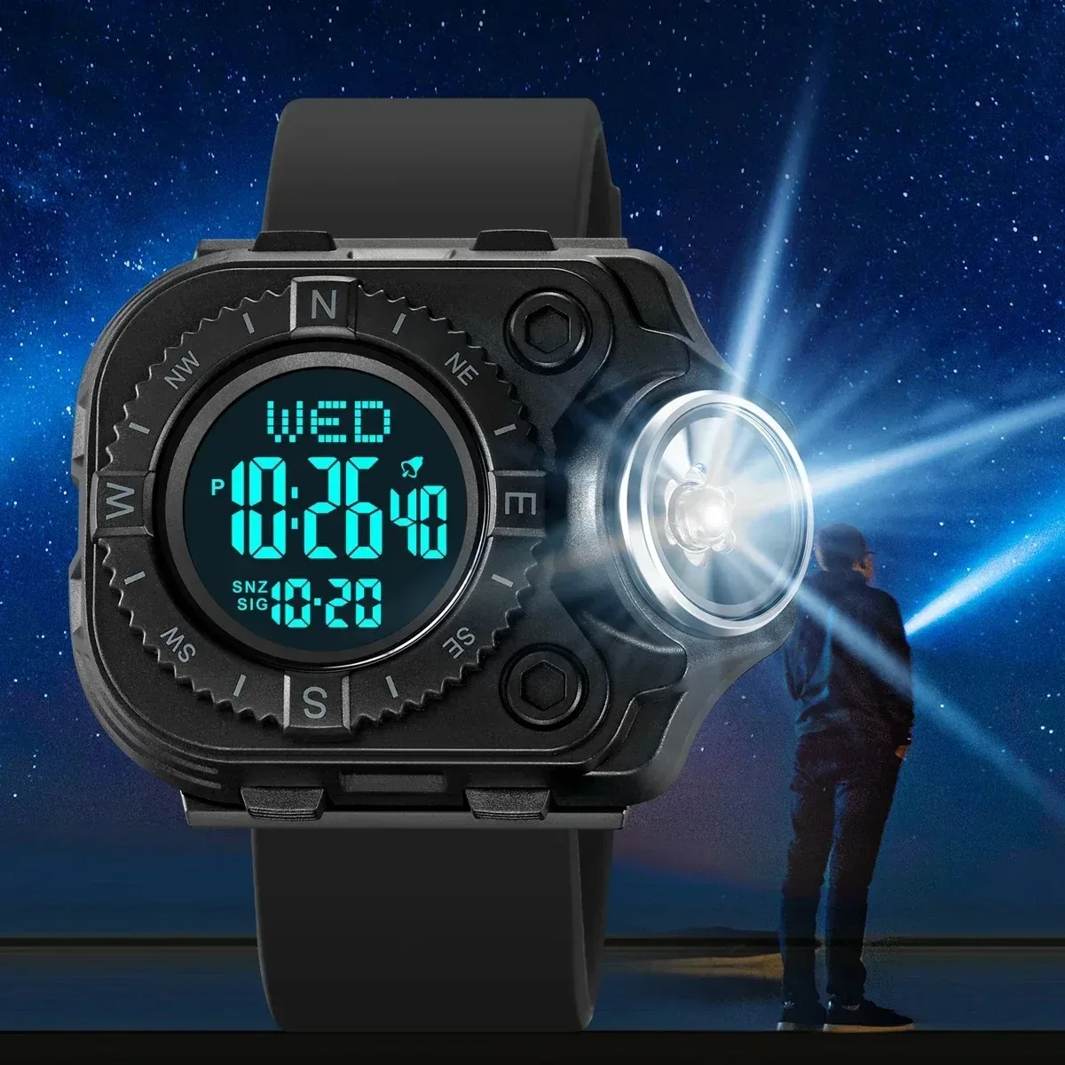 LED Flashlight Digital Watch for Men Back Light Wristwatch Waterproof Stopwatch Sports Clock Man Black Army Green Unusual Reloj