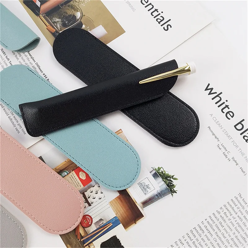 PU Leather Pencil Holder School Pen Storage Bag Pen Case Kawaii Pen Protective Sleeve Small Sign Pen Cover Leather Case Gifts
