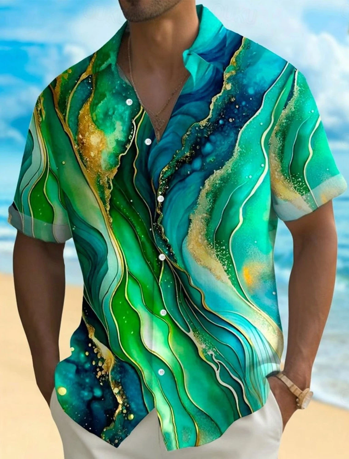 

Men's Luxury Abstract Marble Pattern 3D Shirts Button Short Sleeve Hawaiian Shirt Casual Fashion Holiday Party Street Style Tops
