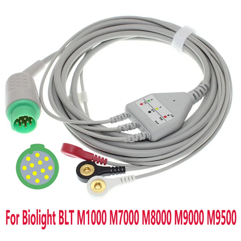 

Compatible Biolight BLT M1000 M7000 M8000 M9000 M9500 Multi-Parameter Patient Monitor ECG EKG 3/5 Leads One-Piece ECG Cable