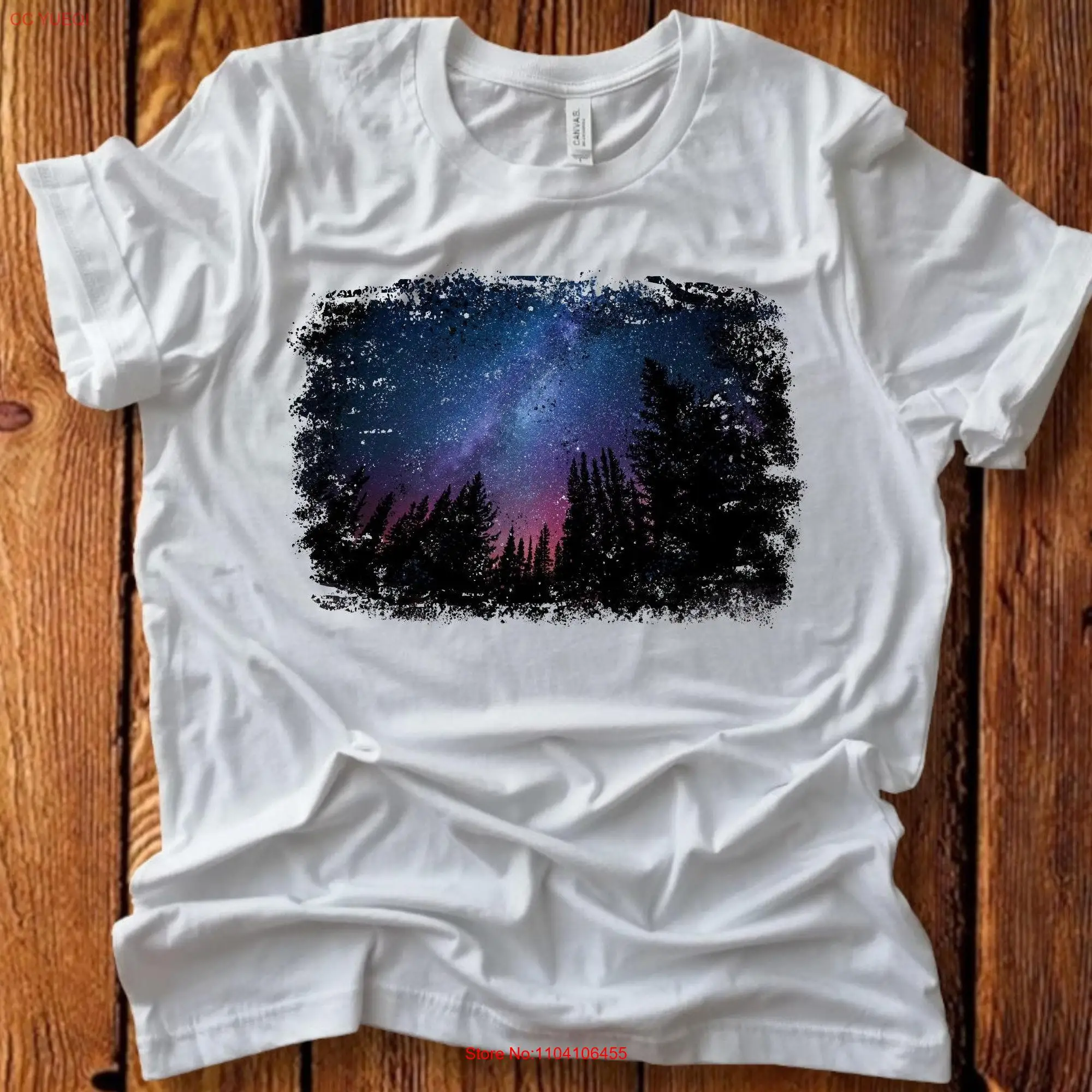 Starry Pine Forest  T Shirt Milky Way Northern Lights Nature Astronomy long or short sleeves