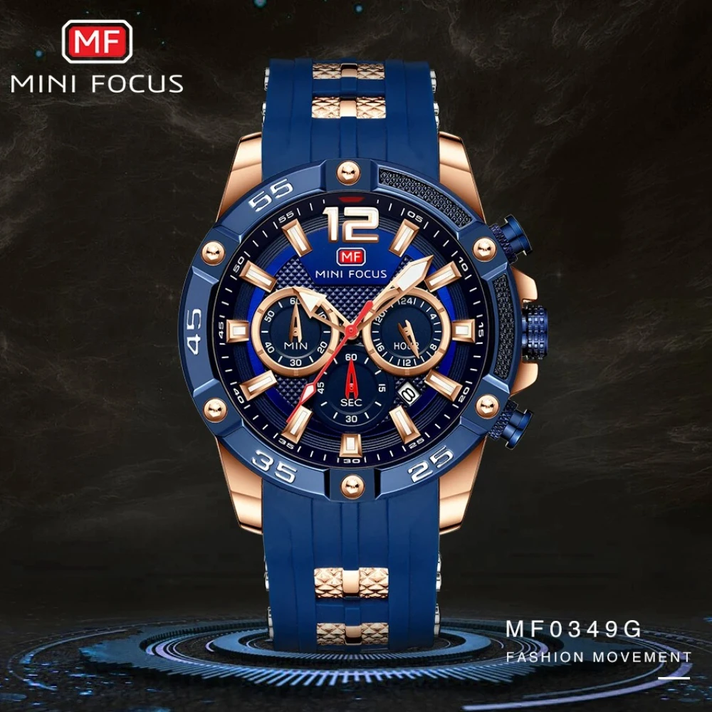

MINI FOCUS 0349 Fashion Sports Multi Functional Chronograph Luminous Waterproof Calendar Watches for Men Relogios Masculino