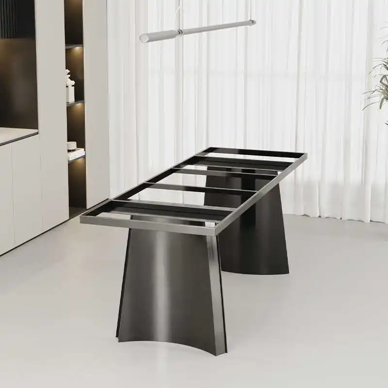 Italian luxury stone stainless steel table frame marble rock slab  bracket large plate tea table