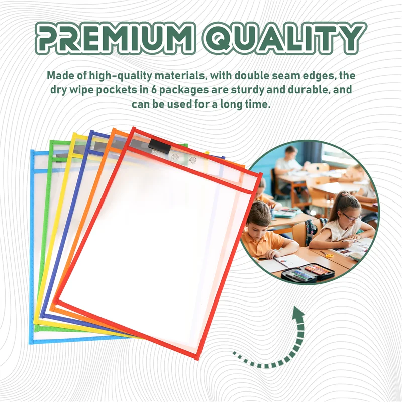 Reusable Dry Erase Pockets, 6 Pack Reusable Dry Erase Sleeves, Assorted Colors Sheet Protector, Dry Erase Pocket Sleeves