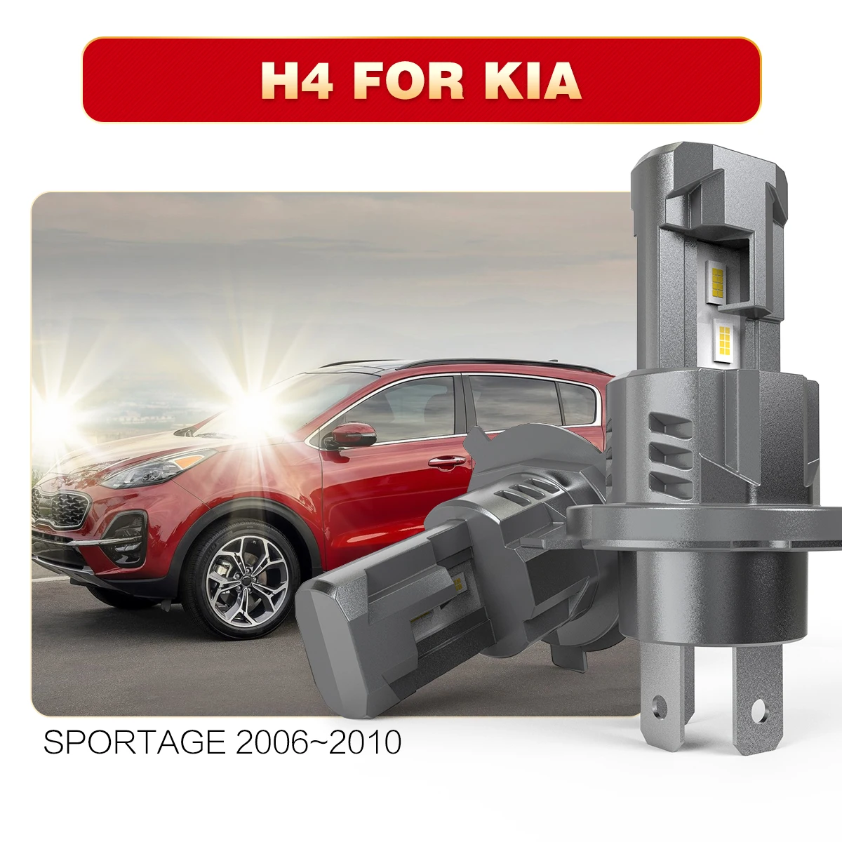 

AUHSSAN 2x H4 9003 HB2 High Low Beam Car Led Headlight Bulb Canbus 6000K White Fog Light Diode Lamp For Kia Sportage 2006~2010
