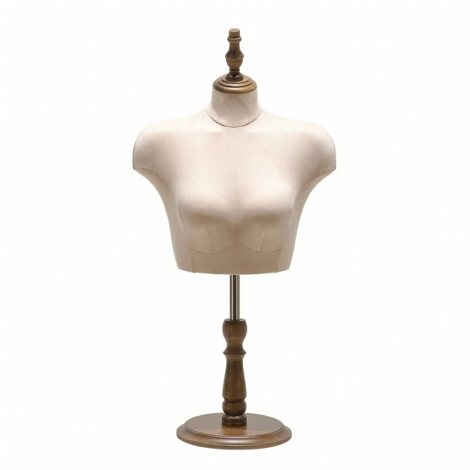 Half Body Woman Mannequin Torso with Suede Cover and Wood Base for Sewing Dressmaking Shop Window Display