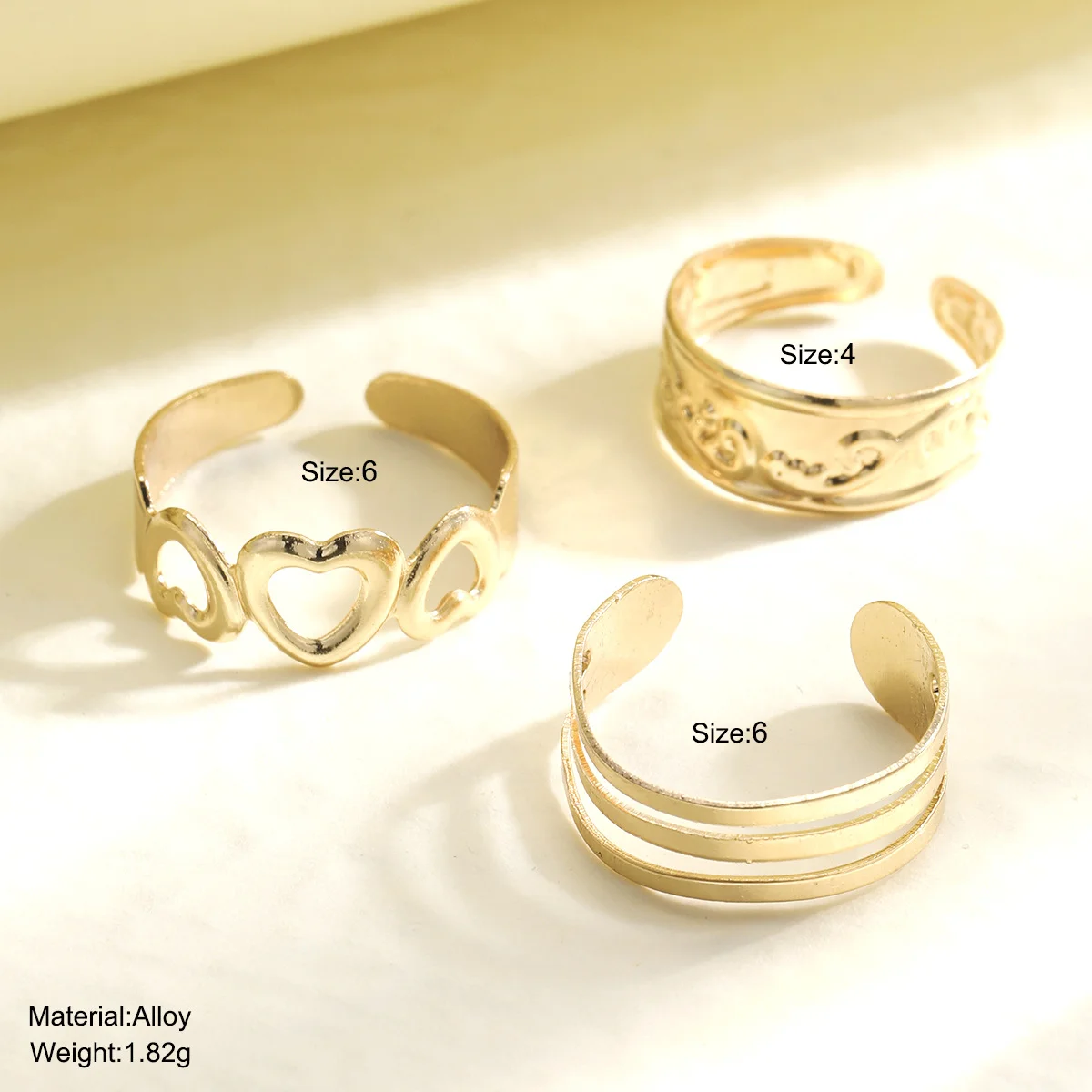 3 Pcs Adjustable Toe Rings Set for Women Summer Simple Beach Minimal Hollow Heart Open Feet Ring Set Foot Jewelry 2024 New