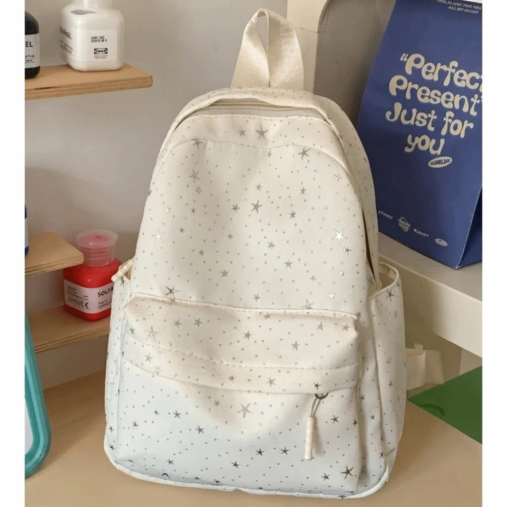 Simple Print Star Backpack Large Capacity College Style Nylon Backpack Lightweight Korean Style Students School Bag Outdoor