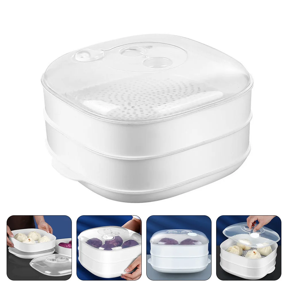 

1Set Double Layer Microwave Steamer Lid for Steamed Buns Dumplings Rice Two-Layer Plastic Kitchen Steamer Household Storage