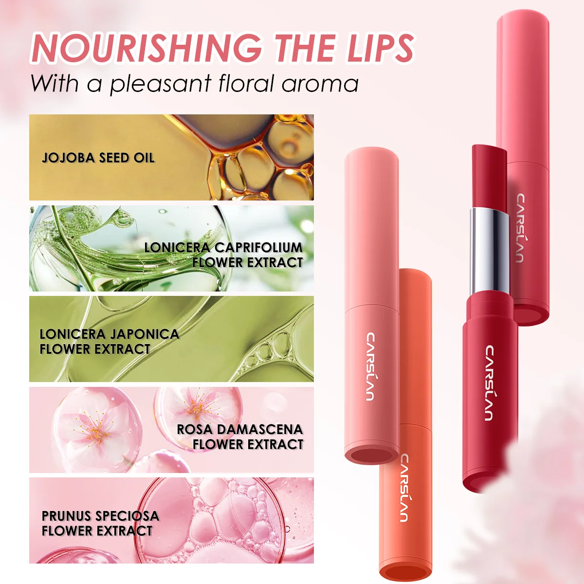 CARSLAN Color Lip Balm Flower Essence Extra idratante Natural Lasting Lip Plumper Non appiccicoso Lip Gloss trucco cura delle labbra