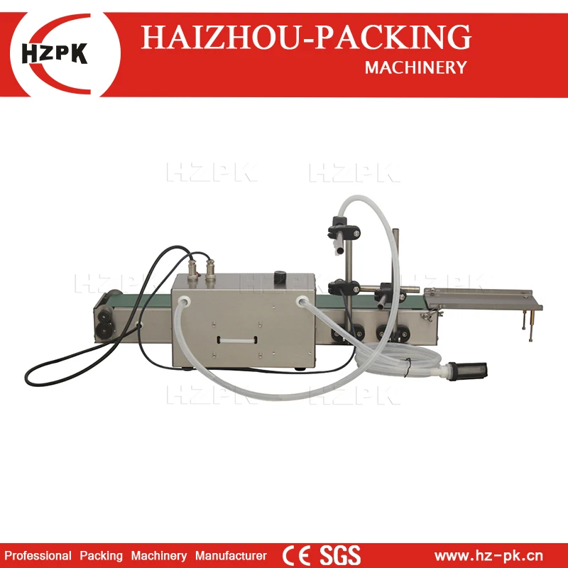 HZPK Table Top Digital Control Electric Small Volume Plastic Bottle Water Cosmetic Liquid Oil Filling Machine With Conveyor Auto