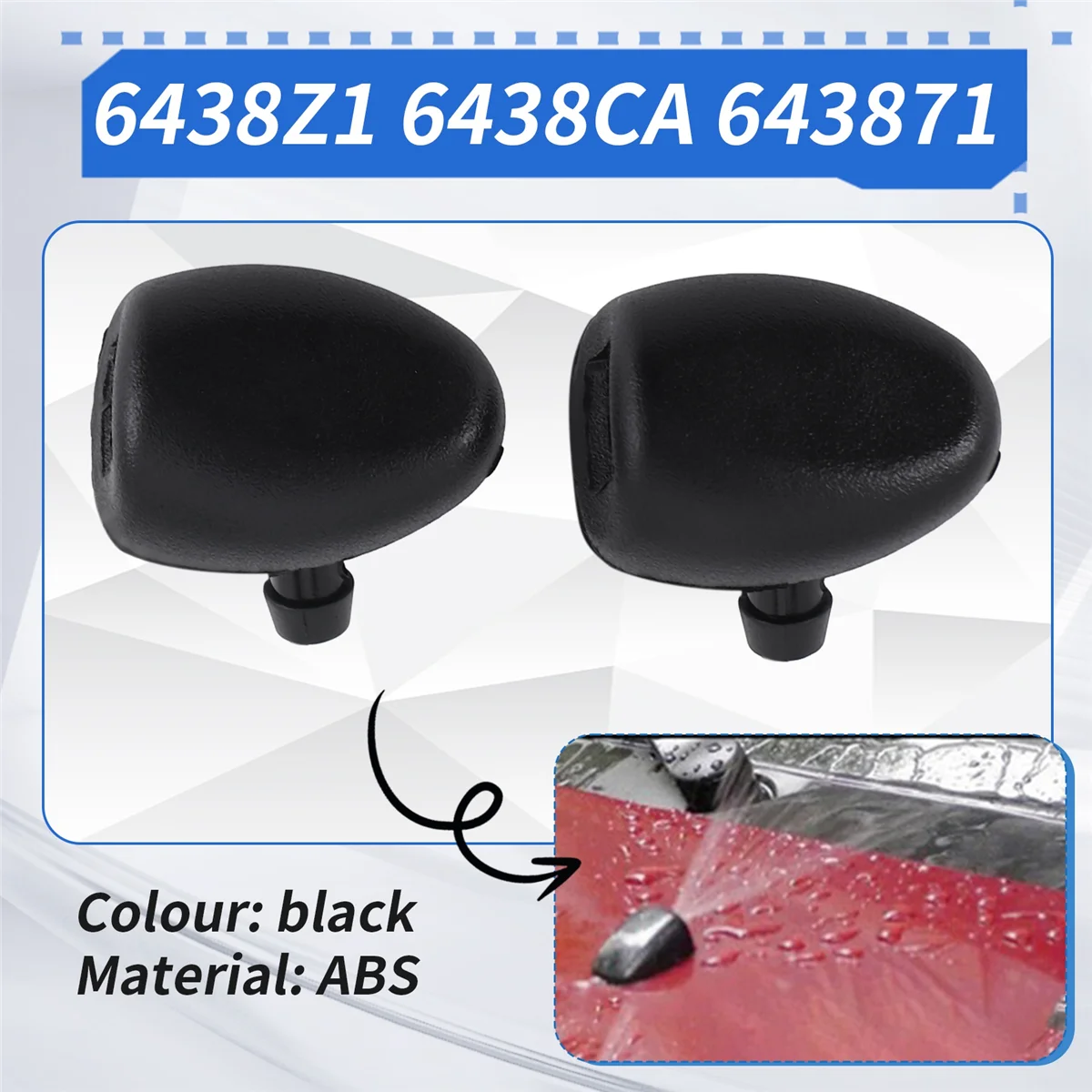 

Hot Sale Front Windshield Wiper Nozzle for Peugeot 206 407 6438Z1 6438CA 643871 Glass Spray Accessories