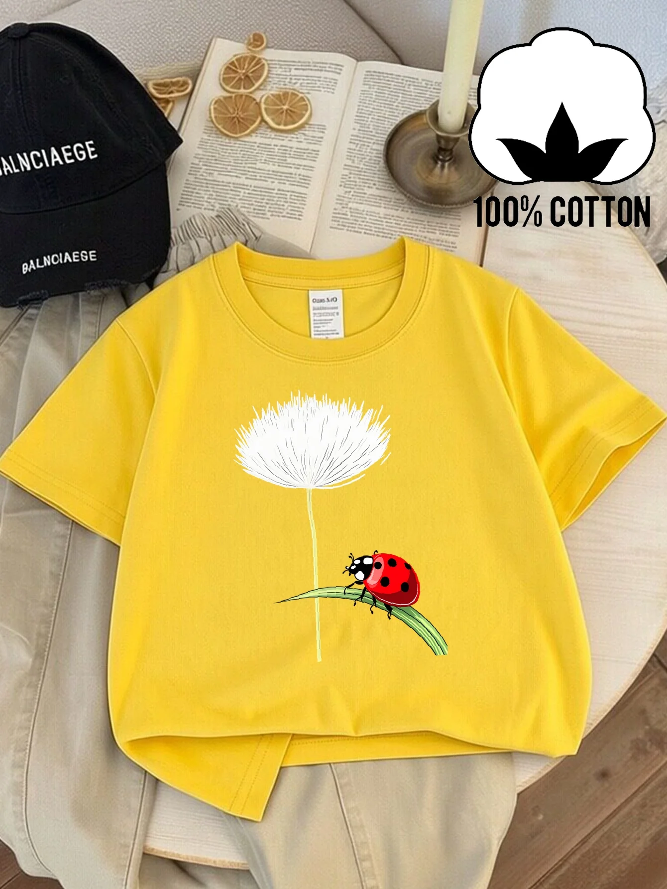 Children's T-shirt Casual Short Sleeved Ladybug Dandelion Natural Art Print Pattern Fun Summer Design Parent-child Outfit