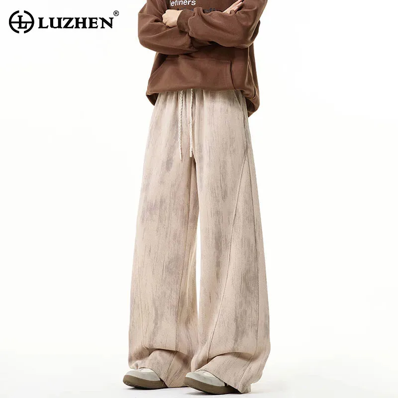 

LUZHEN, окрашенный в галстук, свободные прямые повседневные брюки с эластичной резинкой на талии, мужские брюки, новинка 2025 года, оригинальные красивые мужские брюки JY4618