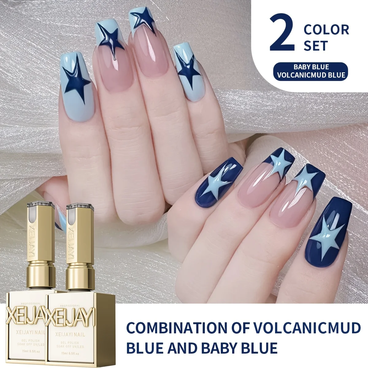 2 Stück Gel-Nagellack im Sternenhimmel-Design, glitzerndes Sternmuster, UV/LED-Gel zum Einweichen, langlebig, hochglänzende Salonqualität